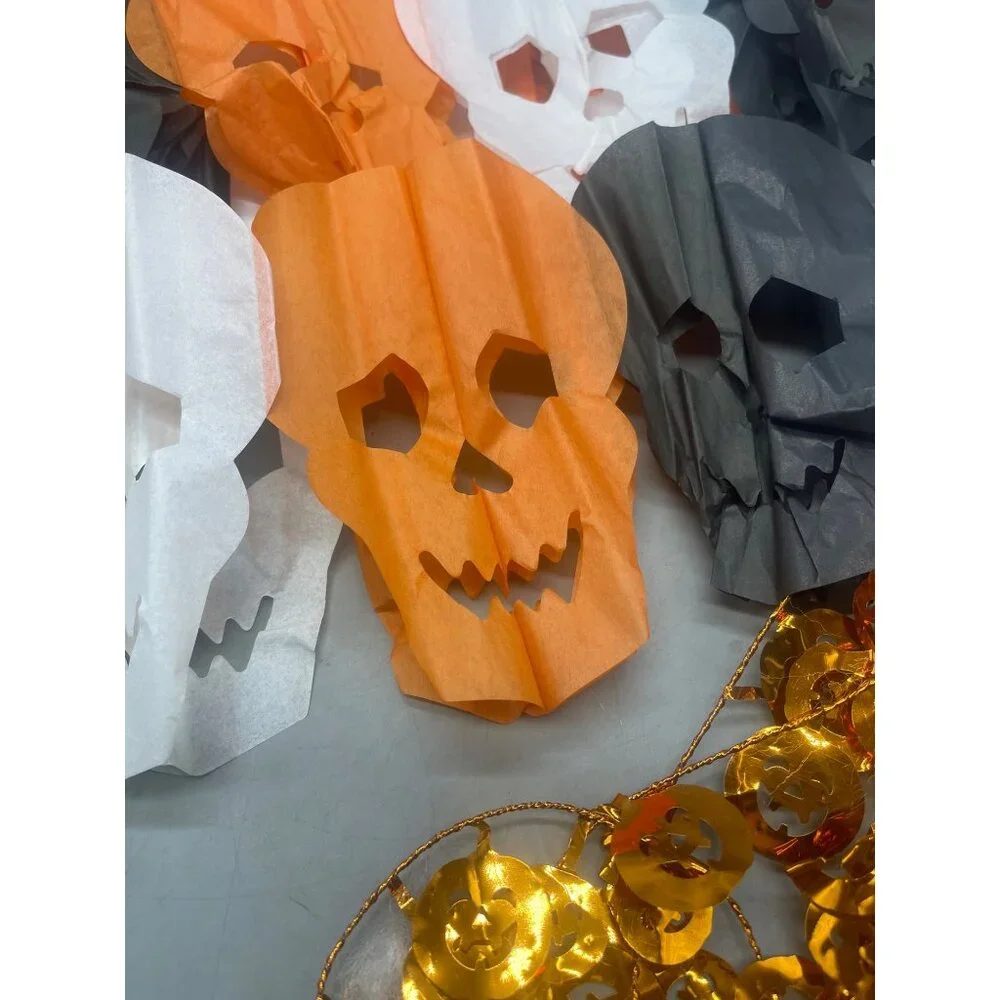 Set of Halloween Scary Party Garlands Crepe Decoration Skull pumpkin orange READ